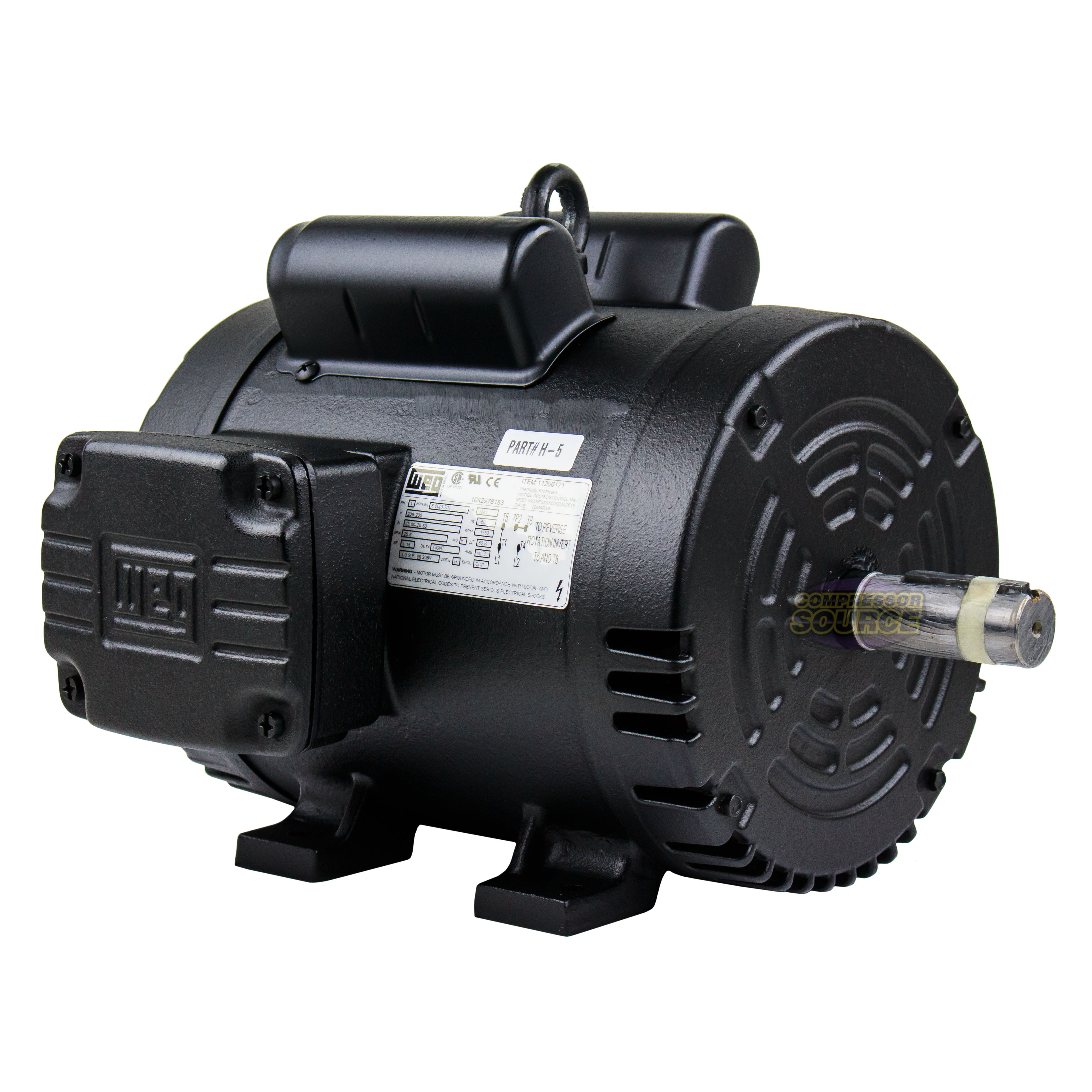 5 HP Air Compressor Duty Electric Motor 184T 1745 RPM 1 Phase Manual